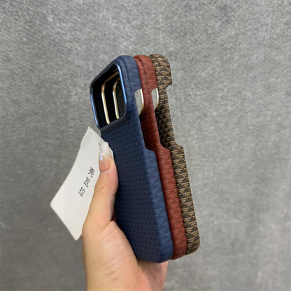 Business Kevlar Matte Hard Carbon Pattern for Mag-safe Original Case for IPhone 17 Pro Max Charge Protection Cover