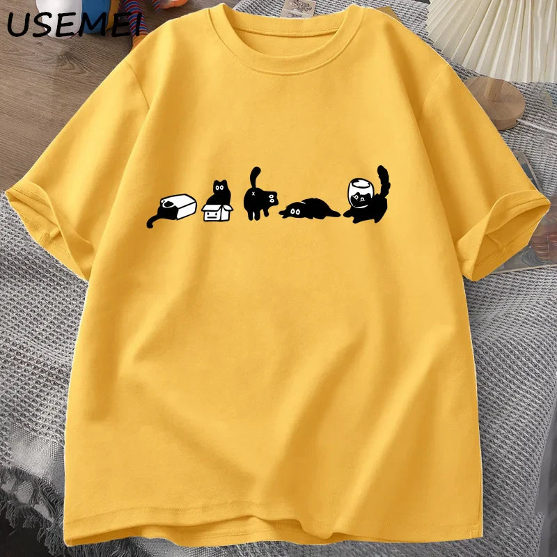 Five Mood Cats T-Shirts Oversized Cat Mom Tee Funny Cotton Short Sleeve Cat Lovers T Shirt Men Women Casual O Neck Summer Tops