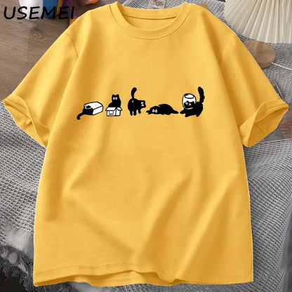 Five Mood Cats T-Shirts Oversized Cat Mom Tee Funny Cotton Short Sleeve Cat Lovers T Shirt Men Women Casual O Neck Summer Tops