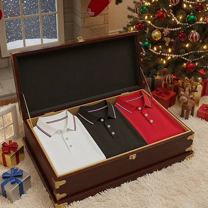 3pcs Men'S Polo Shirt Set Breathable Moisture-Wicking Wrinkle-Resistant & Quick-Dry Business Classic Style Men's Christmas Gifts