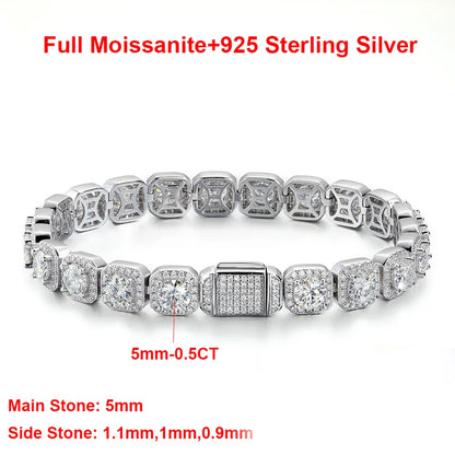 Luxury Full Moissanite Bracelets S925 Silver GRA Certified Lab Diamond Hand Chain for Women Men Wedding Fine Jewelry Gifts