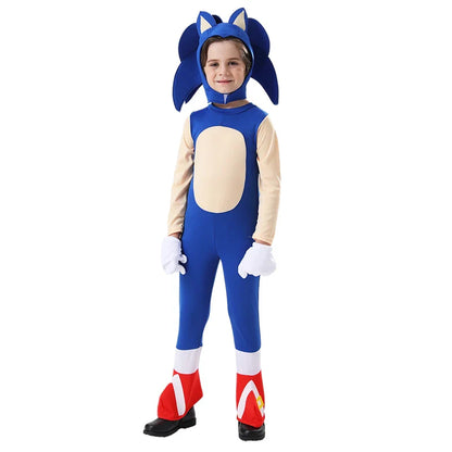 Hedgehog Cartoon Jumpsuit Bodysuit Kids Cosplay Costume Disguise Anime Boys Girls White Gloves Halloween Gift