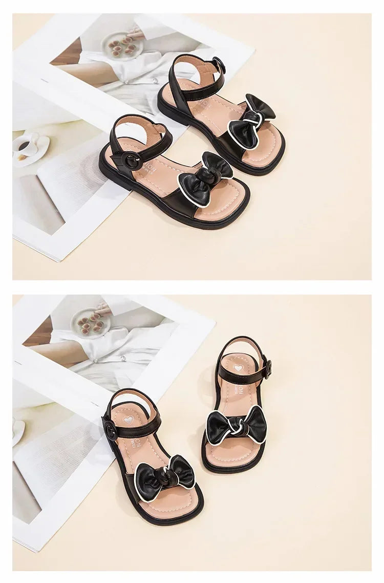 New Children's Sandals Summer Bowknot Girls Princess Causal Shoes Fashion Kids Soft Bottom Beach Flat Sandals Open-toe Versatile