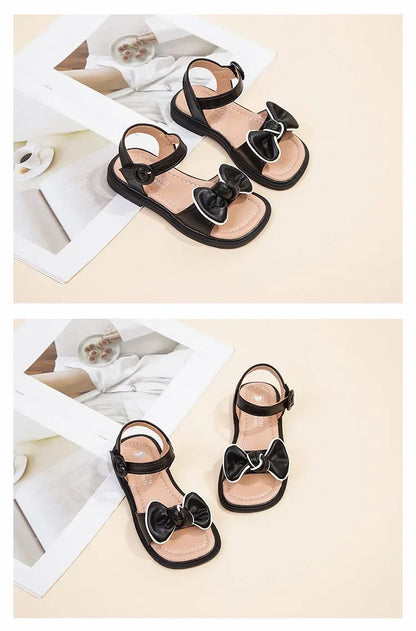 New Children's Sandals Summer Bowknot Girls Princess Causal Shoes Fashion Kids Soft Bottom Beach Flat Sandals Open-toe Versatile