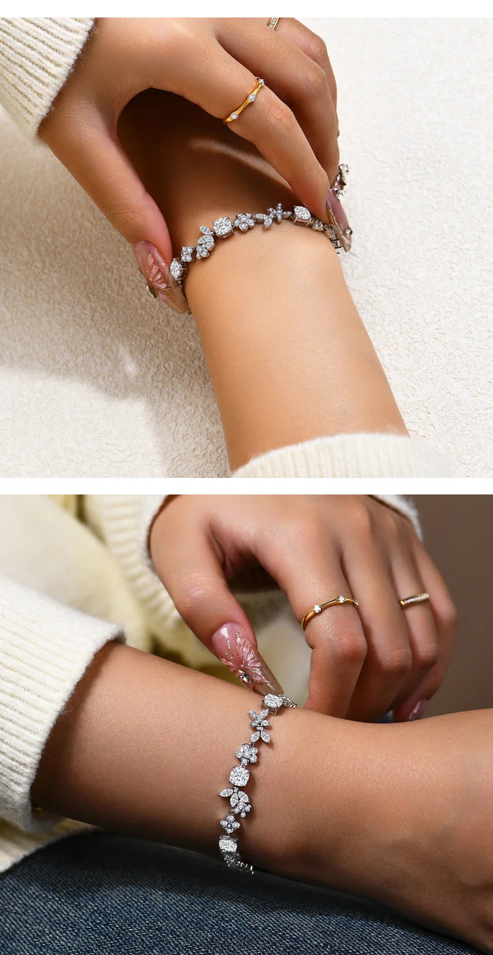 Luxury D VVS1 Color Real 925 Sterling Silver Moissanite Bracelets for Women Passed Diamond Tester Engagement Party Gift