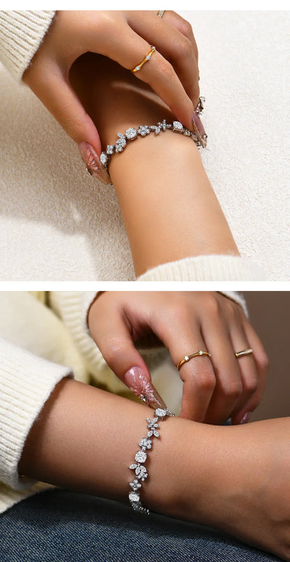 Luxury D VVS1 Color Real 925 Sterling Silver Moissanite Bracelets for Women Passed Diamond Tester Engagement Party Gift