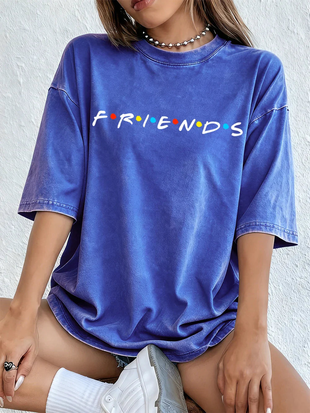 Movie Friends Print Washed T-Shirts Women Cotton Oversize T Shirt Summer Soft Short Sleeve Tops Street O-Neck Clothes
