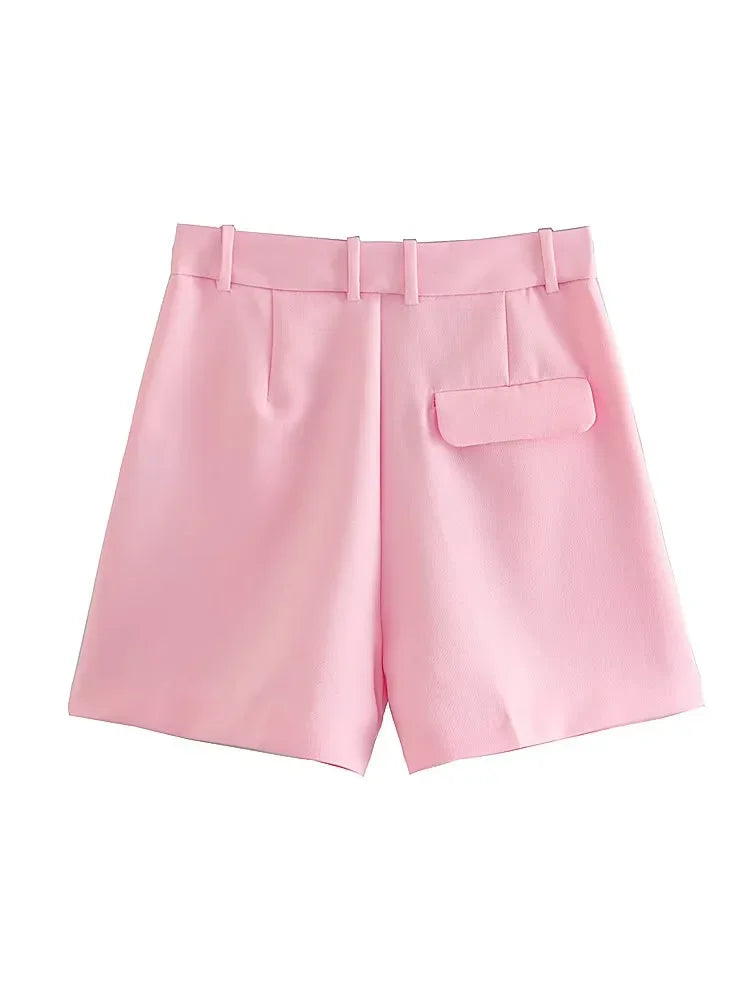 Female Shorts Black Pink Shorts Woman Summer 2024 Pleated Baggy White Shorts For Women Casual High Waist Short Pants
