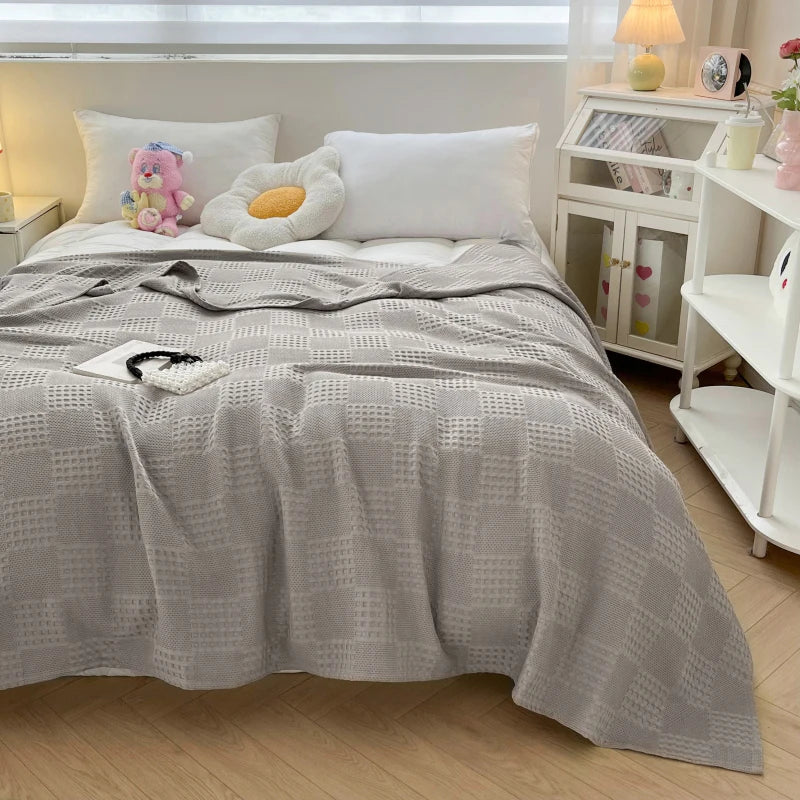 Cotton Throw Blanket Soft Breathable Waffle Blanket for Twin Queen King Bed Decorative Plaid Sofa Blankets Summer Throws