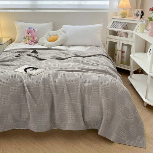 Cotton Throw Blanket Soft Breathable Waffle Blanket for Twin Queen King Bed Decorative Plaid Sofa Blankets Summer Throws