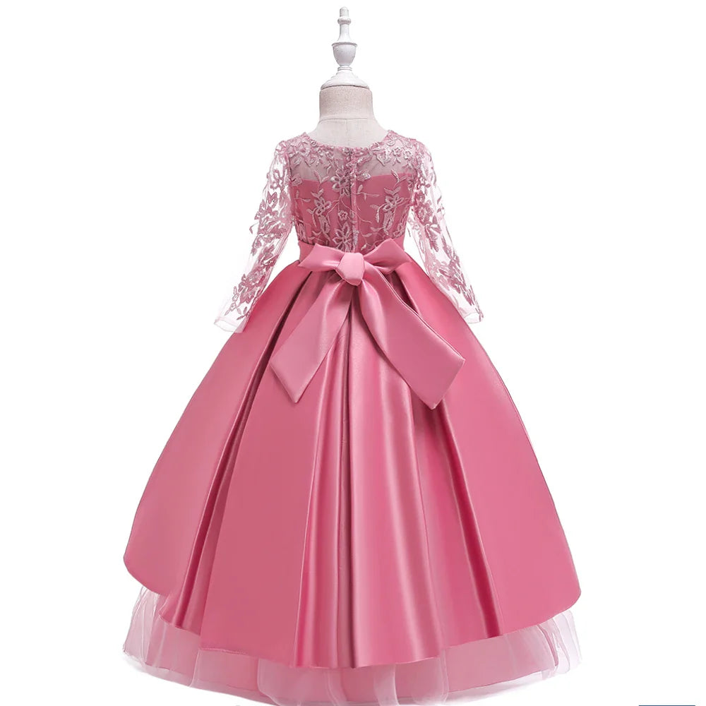 Teens Sequin Bridesmaid Girls Party Dress Long Sleeve First Communion Gown Wedding Party Princess Dresses Bow Christmas Costumes