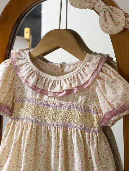 1-6Yrs Casual Summer Kids Girls Dress Floral Kids Clothes Ruffled Collar Purple Baby Girl Princess Dress New Flower Girl Dresses