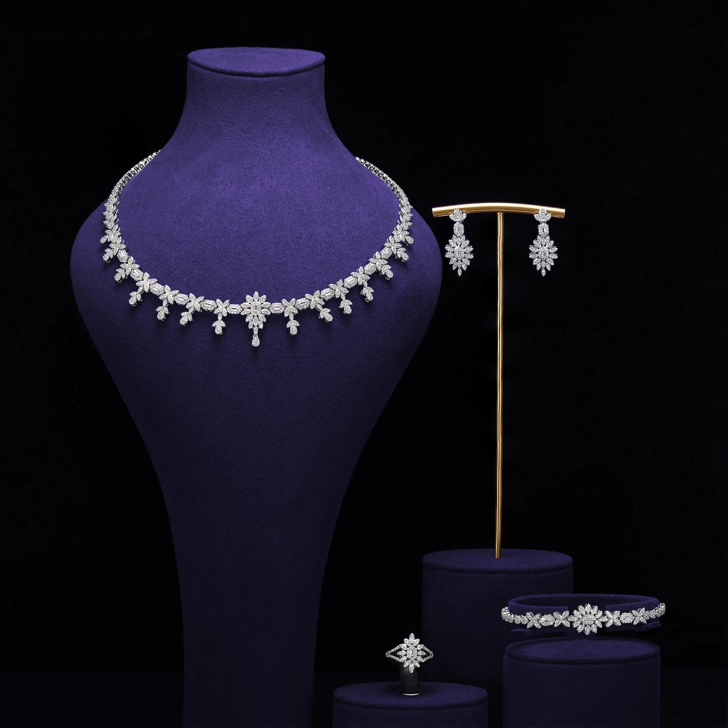 Luxury 4 Pieces Bridal Wedding Jewelry Set for Women Sparkling Cubic Zirconia Nigeria Bride Accessories
