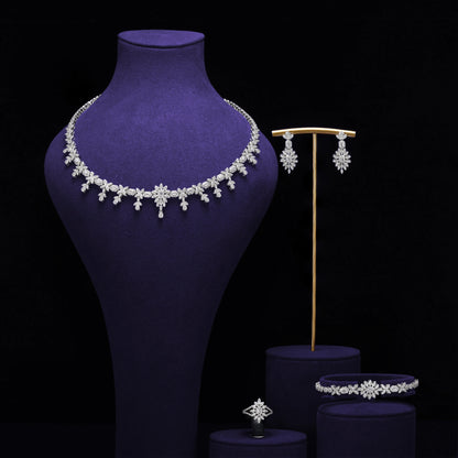 Luxury 4 Pieces Bridal Wedding Jewelry Set for Women Sparkling Cubic Zirconia Nigeria Bride Accessories