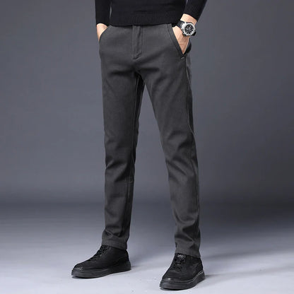 Men's Slim Suit Casual Pants Thick Fashion Embroidered Pocket Trousers Business Baggy Office Comfortable Elastic Pants Male