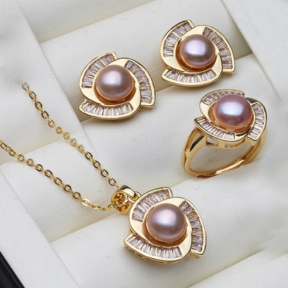 Real Natural Freshwater Pearl Necklace Earrings Set Woman,Luxury Pearl Pearl Stud Earrings Set Jewelry Wife Birthday Gift White