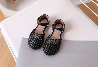 2026 Novel Roman Sandals for Little Girls Side Butterfly-knot Princess Weave Sandals Soft Breathable Hollow Shoes Child Girl