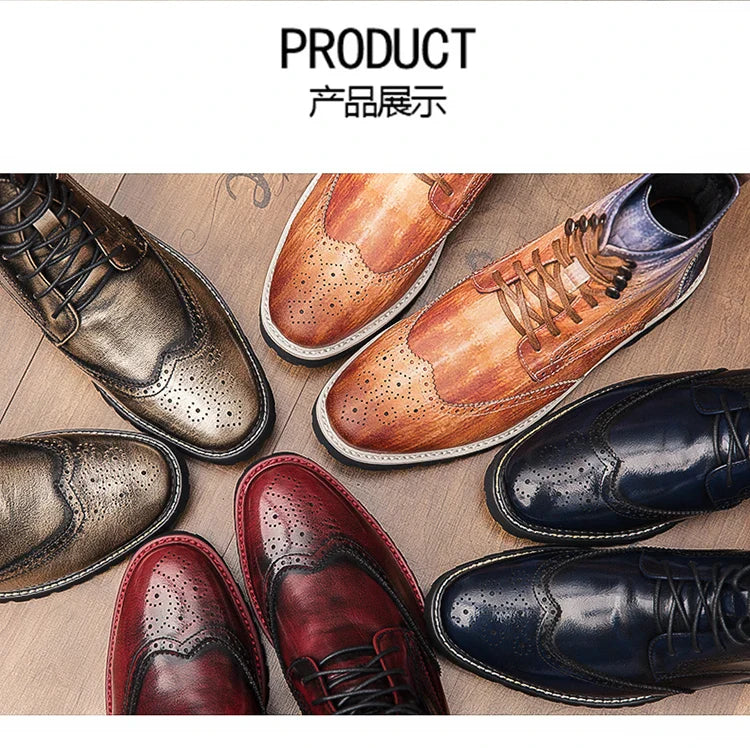 Men Lace-up High Top Brogue Carved Business Boots