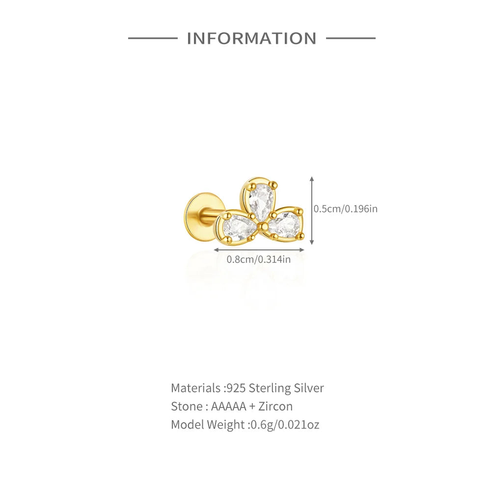 Heart Round Ball Flat Helix Piercing Earring 925 Sterling Silver Ear Studs Geometric Zircon Exquisite Trinket Studs Aretes