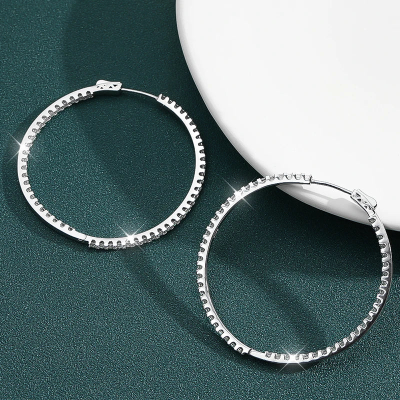 2.88/6.5cttw Full Moissanite Hoop Earrings for Women Big Size 2.5mm Stone Sparkling Diamond Earing Silver 925 Jewelry GRA