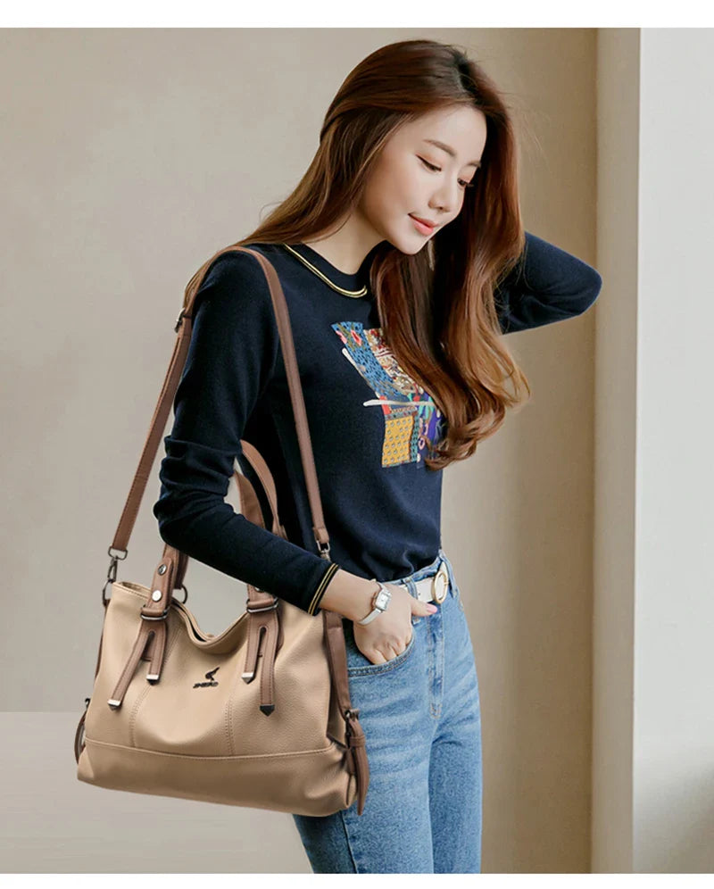 100% Cow Leather Handbag Women Genuine Leather Shoulder Bags Natural High Quality Cowhide Crossbody Large Capacity Messenger Bag