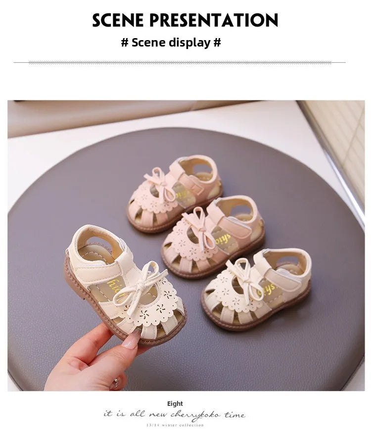 Summer Baby Girls Sandals Cut-Outs Lace Princess Shoes Children Sandals Anti Slip Soft Sole Toddler Kids Beach Shoes Size 15-25
