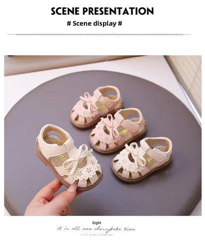 Summer Baby Girls Sandals Cut-Outs Lace Princess Shoes Children Sandals Anti Slip Soft Sole Toddler Kids Beach Shoes Size 15-25