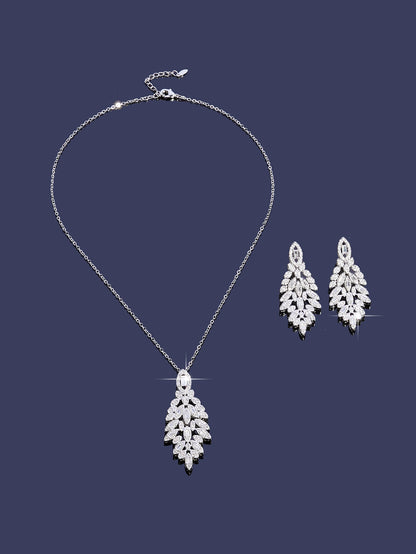 New Elegant Charms Gift Water Droplets Shape Cubic Zircon Necklace Earrings 2pcs Set For Women Wedding Anniversary Jewelry