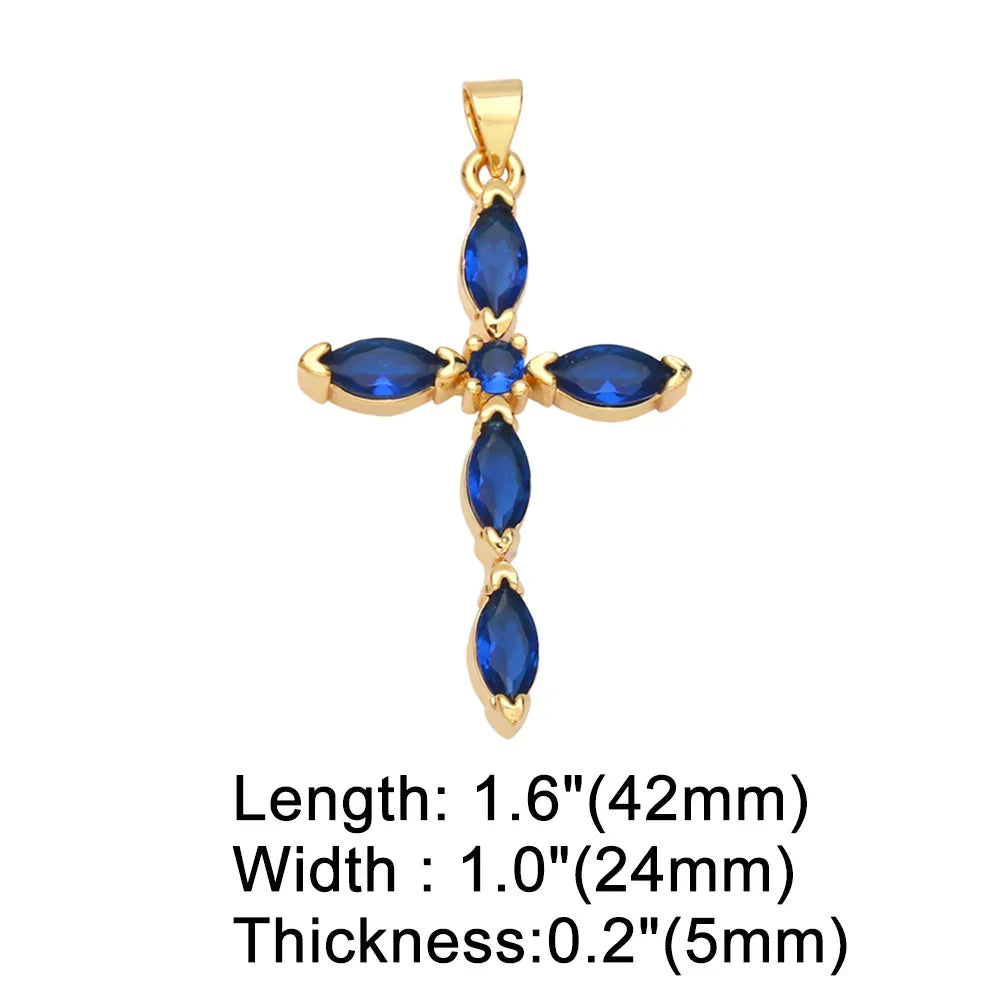 Big Rainbow Colorful Cross Pendants for Necklace Gold Plated  Copper Zircon Religious Jewelry Components pdta638