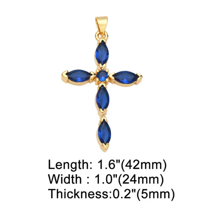Big Rainbow Colorful Cross Pendants for Necklace Gold Plated  Copper Zircon Religious Jewelry Components pdta638