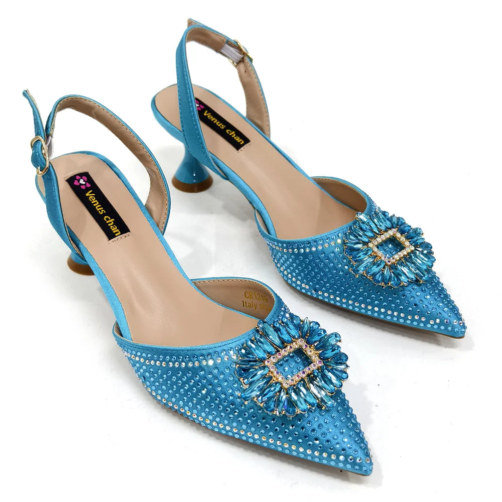 Nigerian Women's Party Shoes and Bags Medium Heel Pointed Toe Elegant Party Footwear With Matching Color Handbag for Women