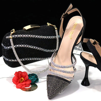Newest INS Style Orange Color Elegant High Heels Nigeria Popular Design African Ladies Shoes And Bag Set