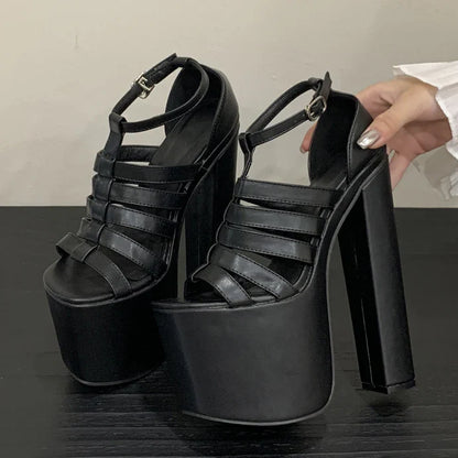 Sexy Hollow-out Ultra High Heels Design Narrow Band Buckle Strap Sandals Women Shoes Peep Toe Nightclub Zapatos Mujer