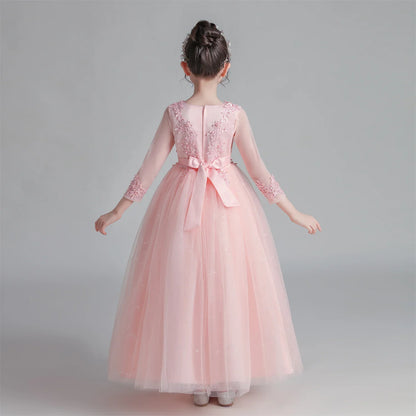 Princess Dress Girls' Pengpeng Yarn Spring/Summer New Long Sleeve Fashionable Children's Performance