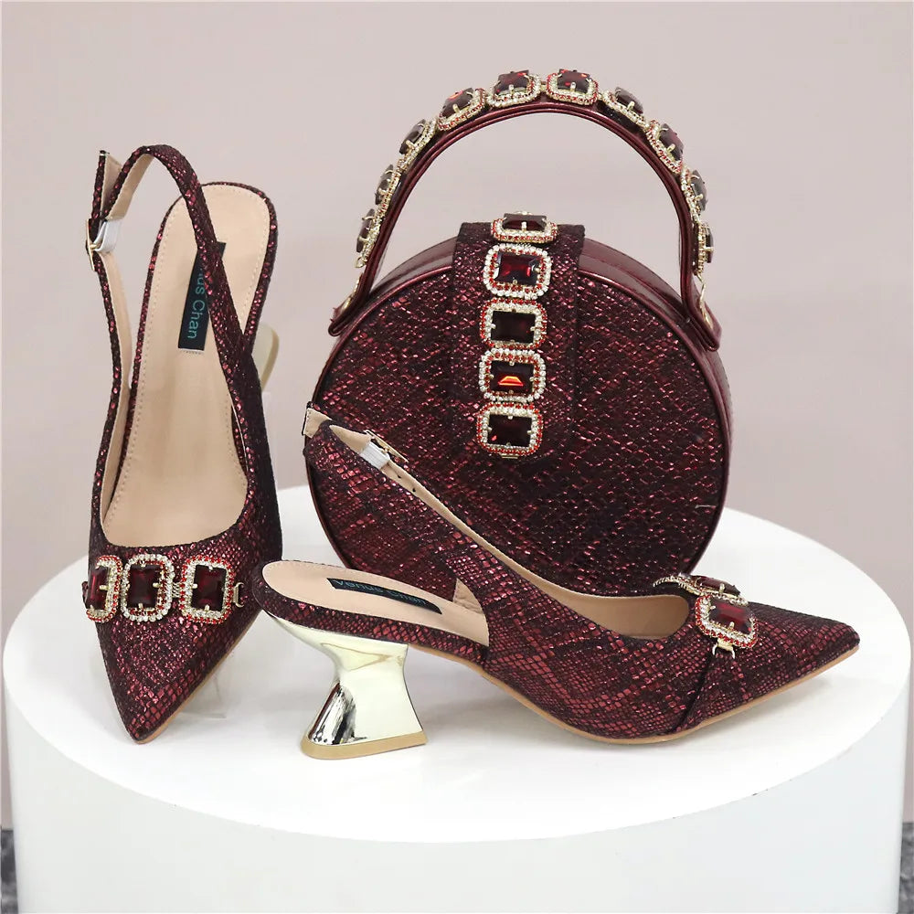 Ladies High Quality Women's Pumps And Bag Italian Fashion Design Dark Green Color Bag For Nigeria Wedding Party