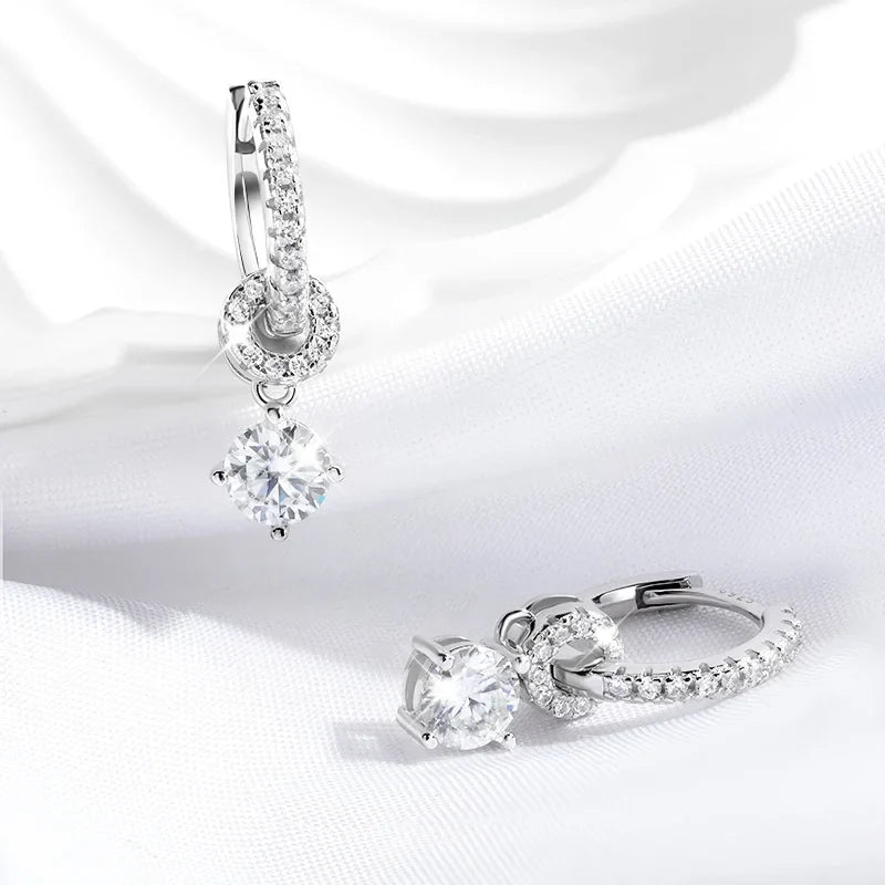 1ct White Gold Plated Moissanite Drop Earring for Women Sparkling Wedding Jewelry 100% 925 Solid Silver Earring Wholesale