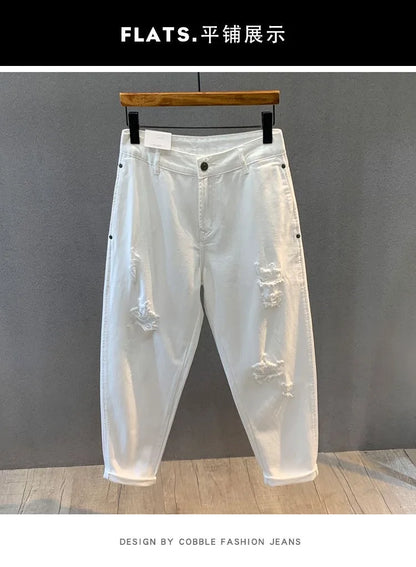2023 Spring and Autumn New Fashion Solid Color Ripped Jeans Men's Casual Loose Comfortable High-Quality Large Size Trousers 36