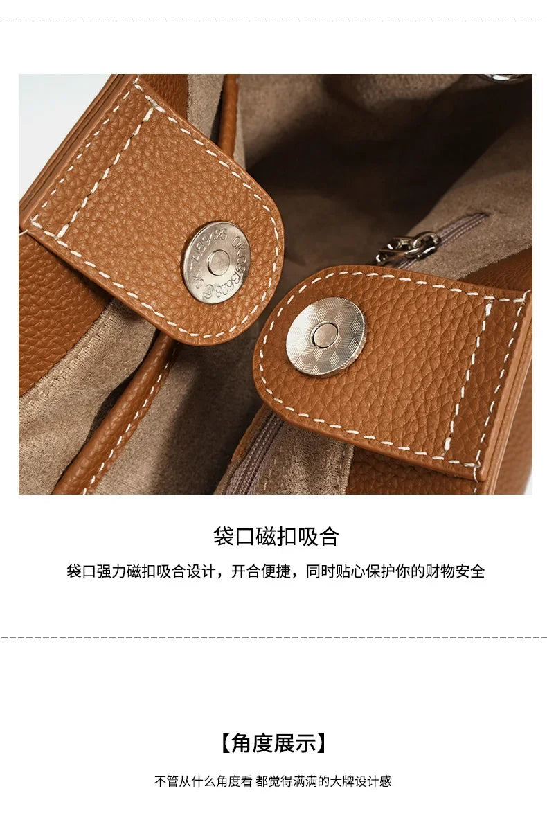 Head Layer Cowhide Vegetable Basket Bag Genuine Leather Cell Phone Crossbody Bag Commuter Shoulder Bucket Bag