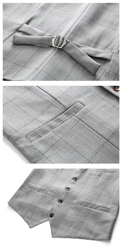 ( Jacket + Vest + Pants ) Fashion Boutique Plaid Mens Casual Business Suit Groom Wedding Dress Formal Slim Plaid Suit
