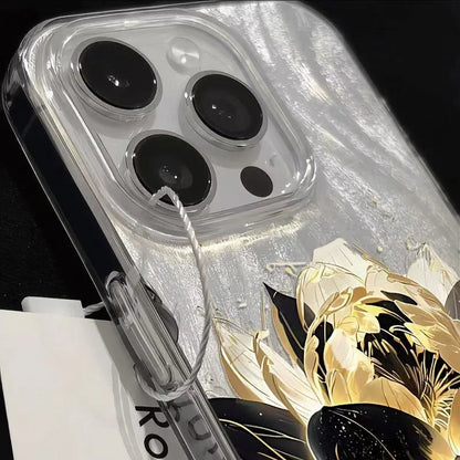 Pink Peony Lotus Print Phone Case for IPhone 16 15 14 13 12 11 17 Air Pro Max 15 Pro 7 8 Plus 16e Shockproof Silver Plated Cover