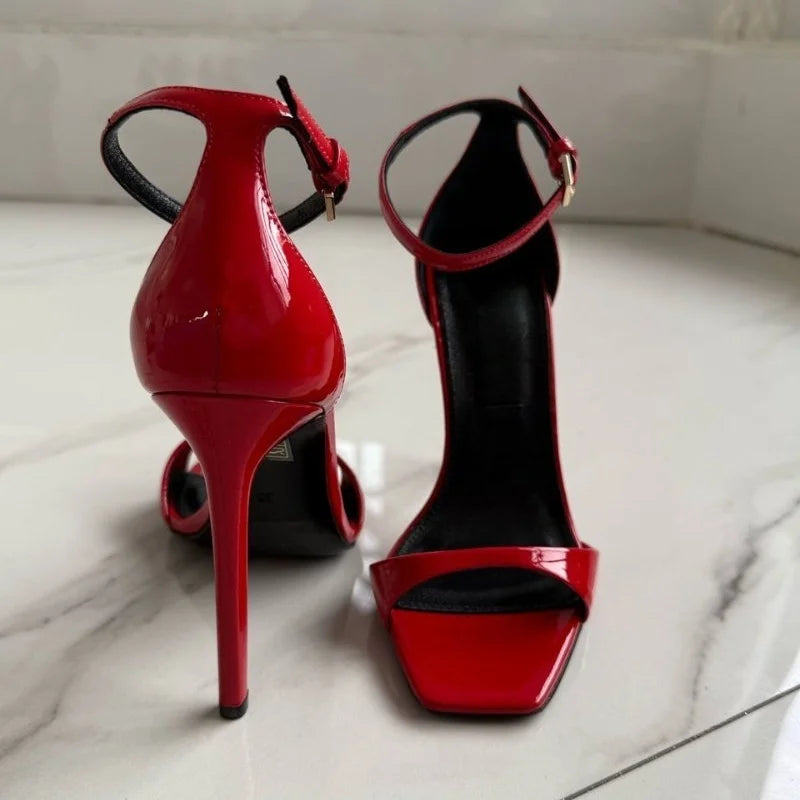 New Fashion Shallow Mouth Bag with One Piece Buckle Strap, Square Head, Open Toe, Fine High Heels Sandals for Women 34-46