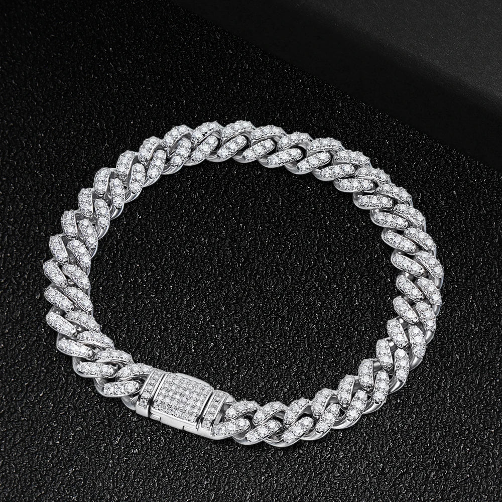 8mm Cuban Link Chain Full Moissanite Diamond Bracelets for Women Men 925 Sterling Silver Hip Hop Punk Iced Out Tennis Bracelet