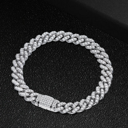 8mm Cuban Link Chain Full Moissanite Diamond Bracelets for Women Men 925 Sterling Silver Hip Hop Punk Iced Out Tennis Bracelet