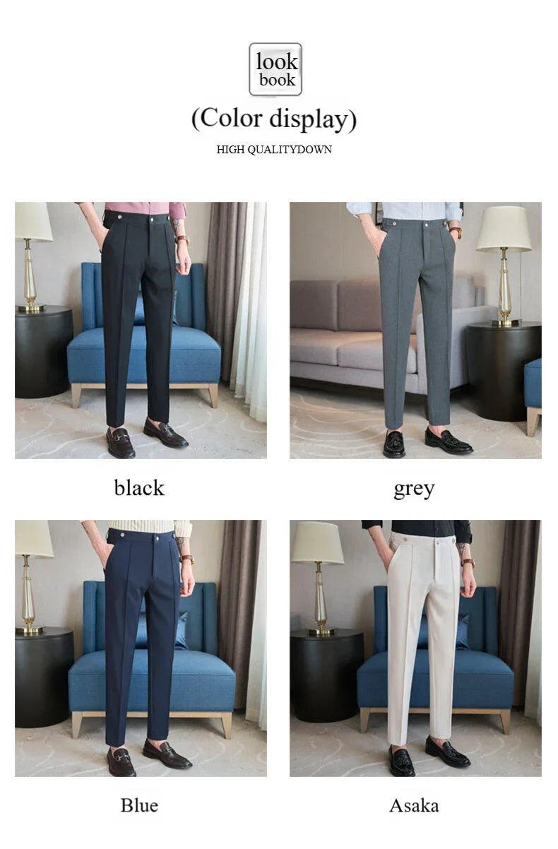 Men's Classic Black Dress Pants with Double Button Waistband, Perfect for Formal and Business Occasions Adjustable Waist.28-38