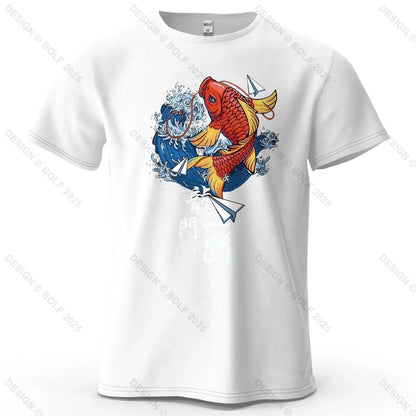 Dragon Gate Leap Printed Men's T-Shirt 100% Cotton Oversized Carp Good Luck Graphic Tees for Women Tops Tees Streetwear