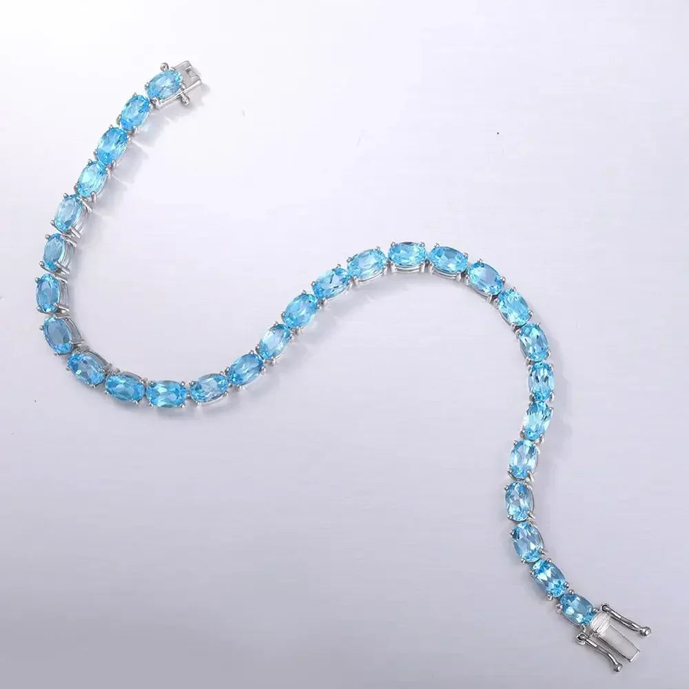 Pure 925 Sterling Silver Women's Hand Bracelets 100% Real Gemstone Natural Topaz Peridot Amethyst Gem Fine Jewelry