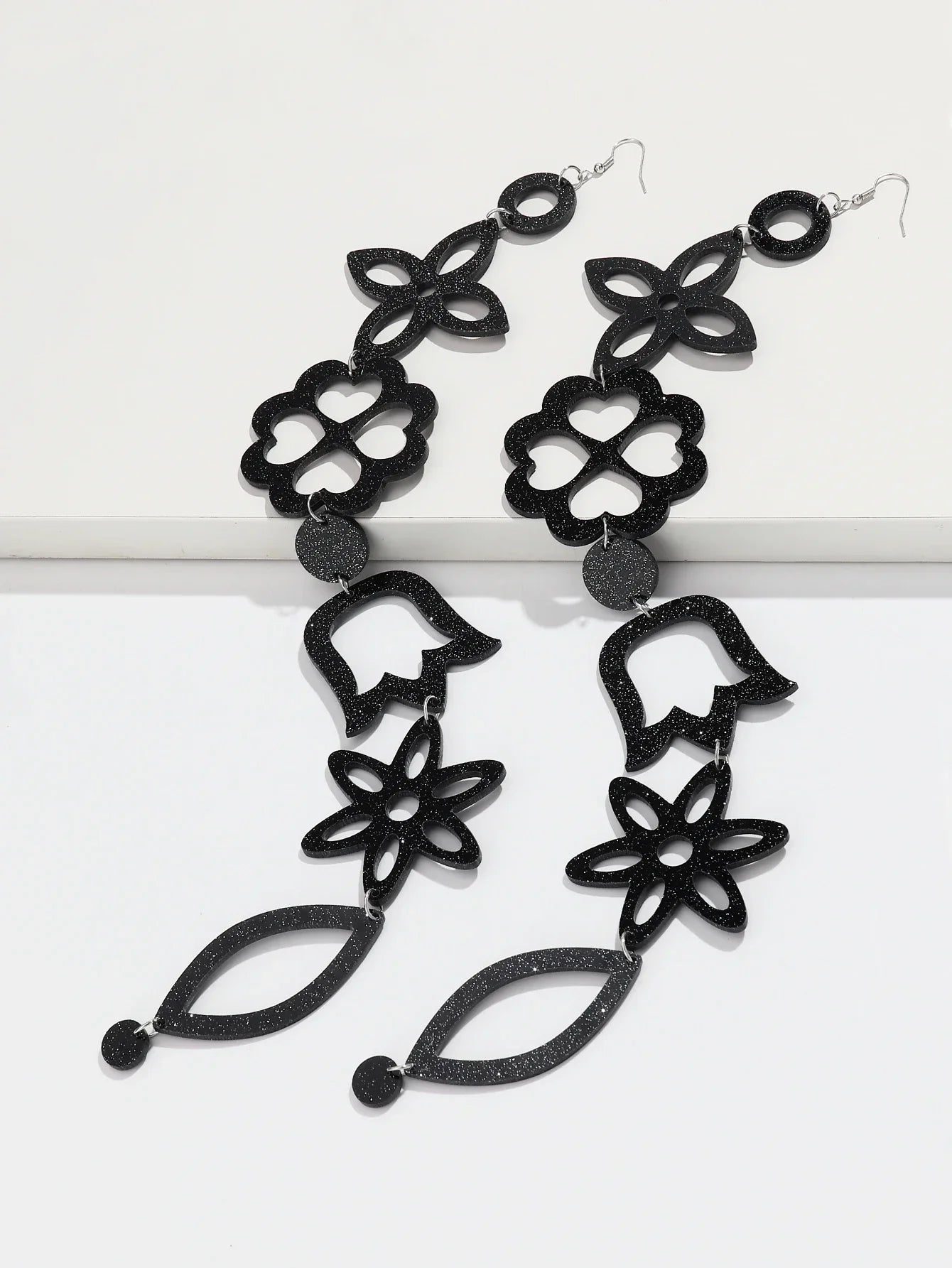 Extra Long Irregular Geometric Acrylic Drop Earrings Exaggerated Flower Bell Pattern Pendant Earring for Women Punk Jewelry Gift