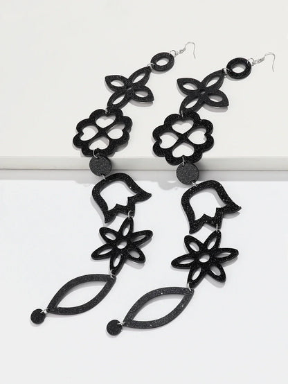 Extra Long Irregular Geometric Acrylic Drop Earrings Exaggerated Flower Bell Pattern Pendant Earring for Women Punk Jewelry Gift