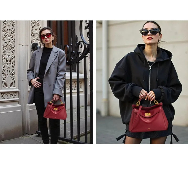 Spring&Autumn buckle bag niche fashion genuine leather shoulder crossbody bag buckle high-end versatile Women handbag
