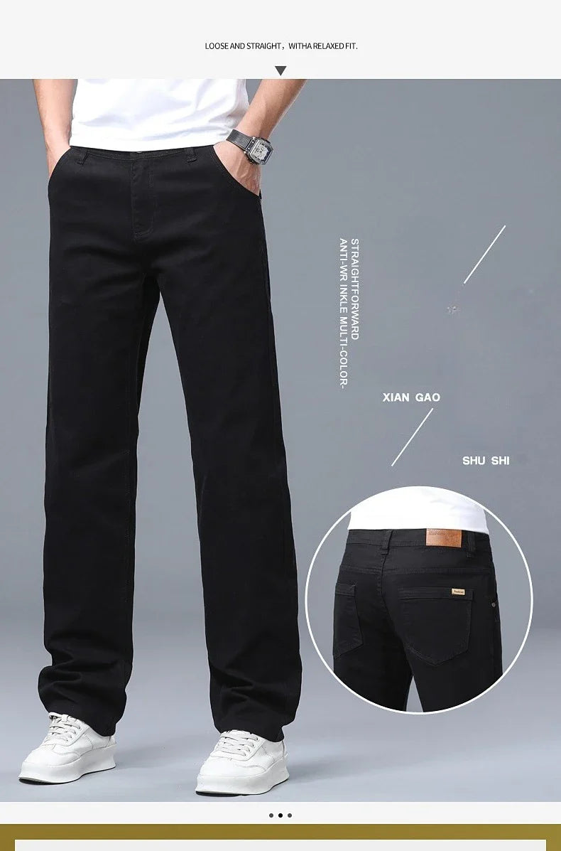 Men's Straight Leg Jeans Slim Fit Stretch Comfort Denim Pants Korean Casual Fashion Minimalist Business Male Daily Trousers